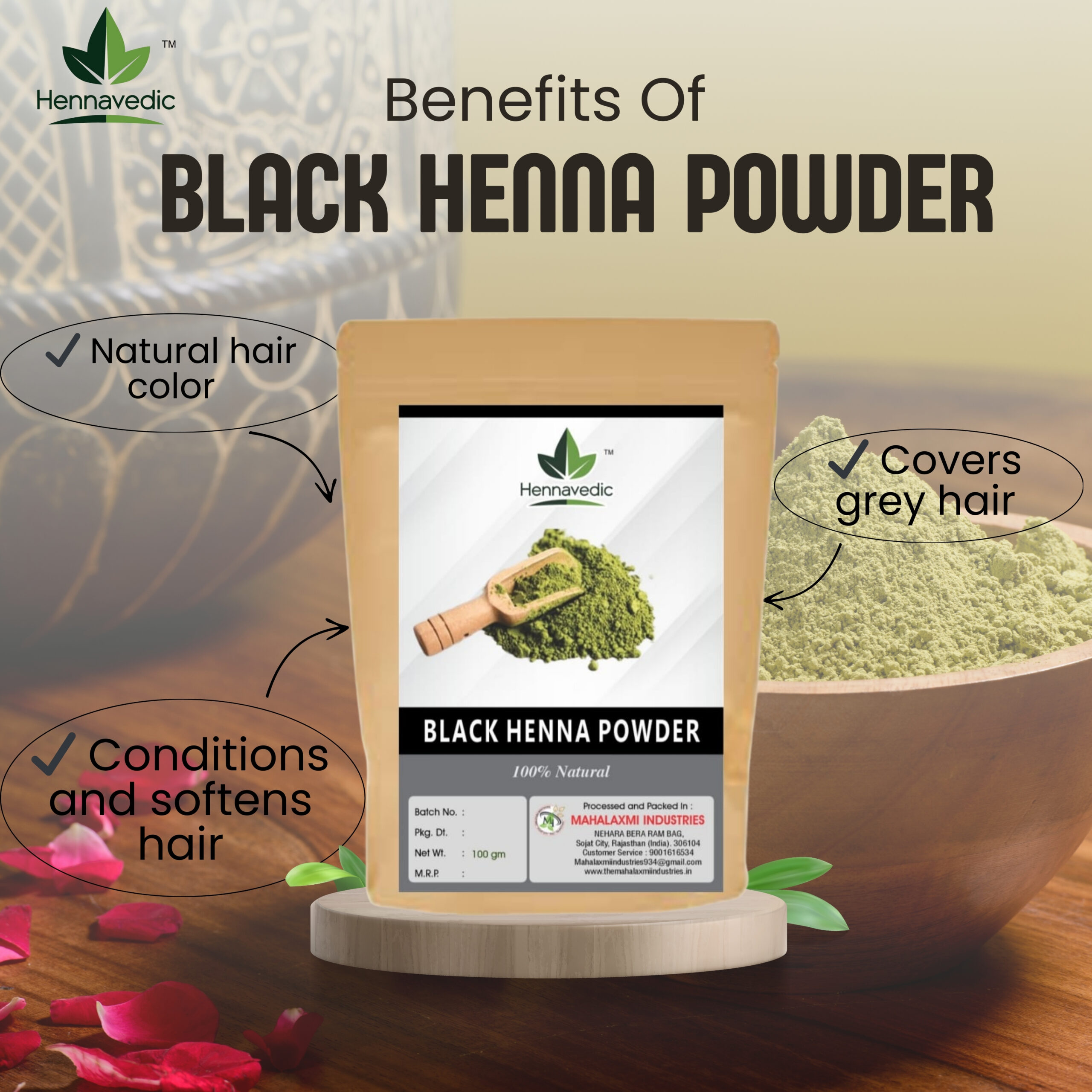 Natural Black Henna Powder (100gm) - Image 2