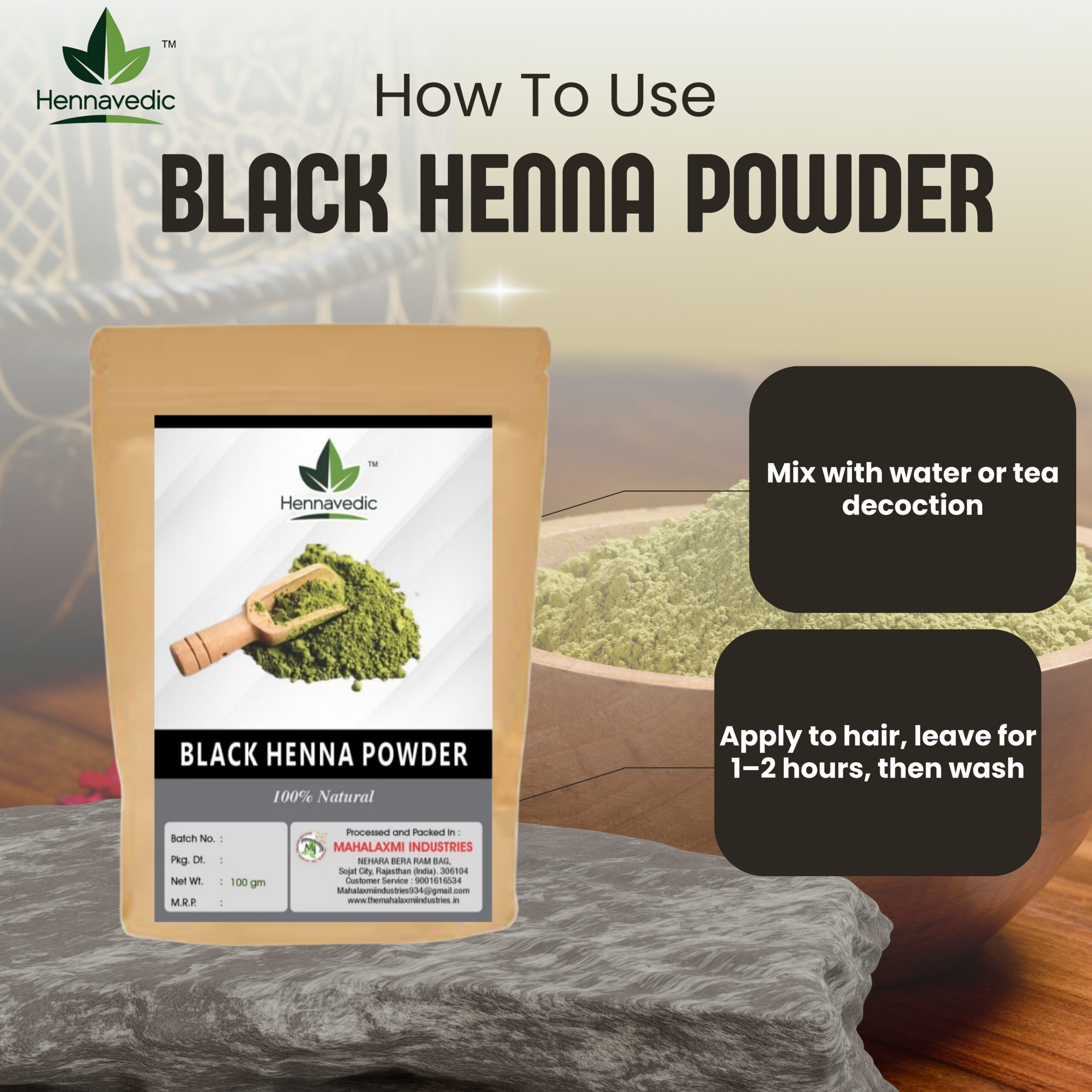 Natural Black Henna Powder (100gm) - Image 3