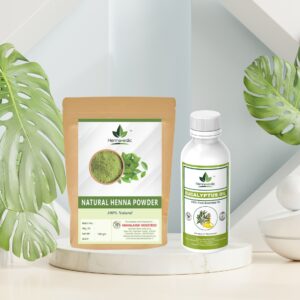 Natural Henna Powder (1kg) + 100% Pure Eucalyptus Oil (500ml) Combo – For Dark Mehndi Stain – Herbal Mehndi Powder with Enhancer Oil – Bridal & Festival Ready