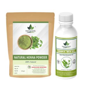 Natural Henna Powder + Henna Mix Oil Combo – For Deep Mehndi Color – 100% Pure Herbal Mehndi with Enhancer Oil – Bridal & Festival Ready – 1kg Powder + 500ml Oil