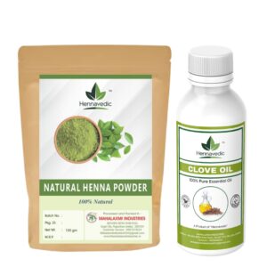 Natural Henna Powder (1kg) + 100% Pure Clove Oil (500ml) Combo – For Dark Mehndi Stain – Herbal Mehndi Powder with Enhancer Oil – Bridal & Festival Ready
