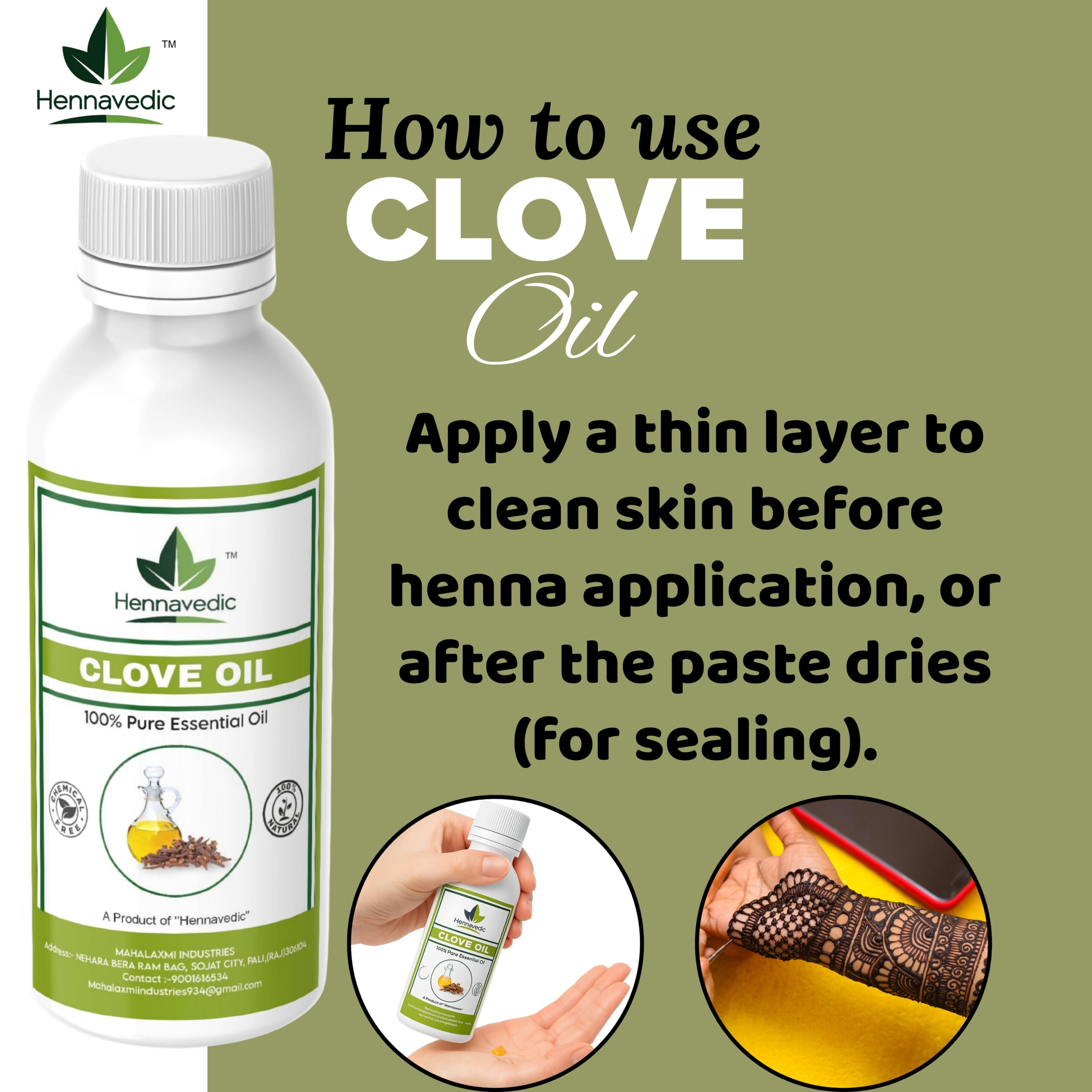 Natural Henna Powder (1kg) + 100% Pure Clove Oil (500ml) Combo – For Dark Mehndi Stain – Herbal Mehndi Powder with Enhancer Oil – Bridal & Festival Ready - Image 3