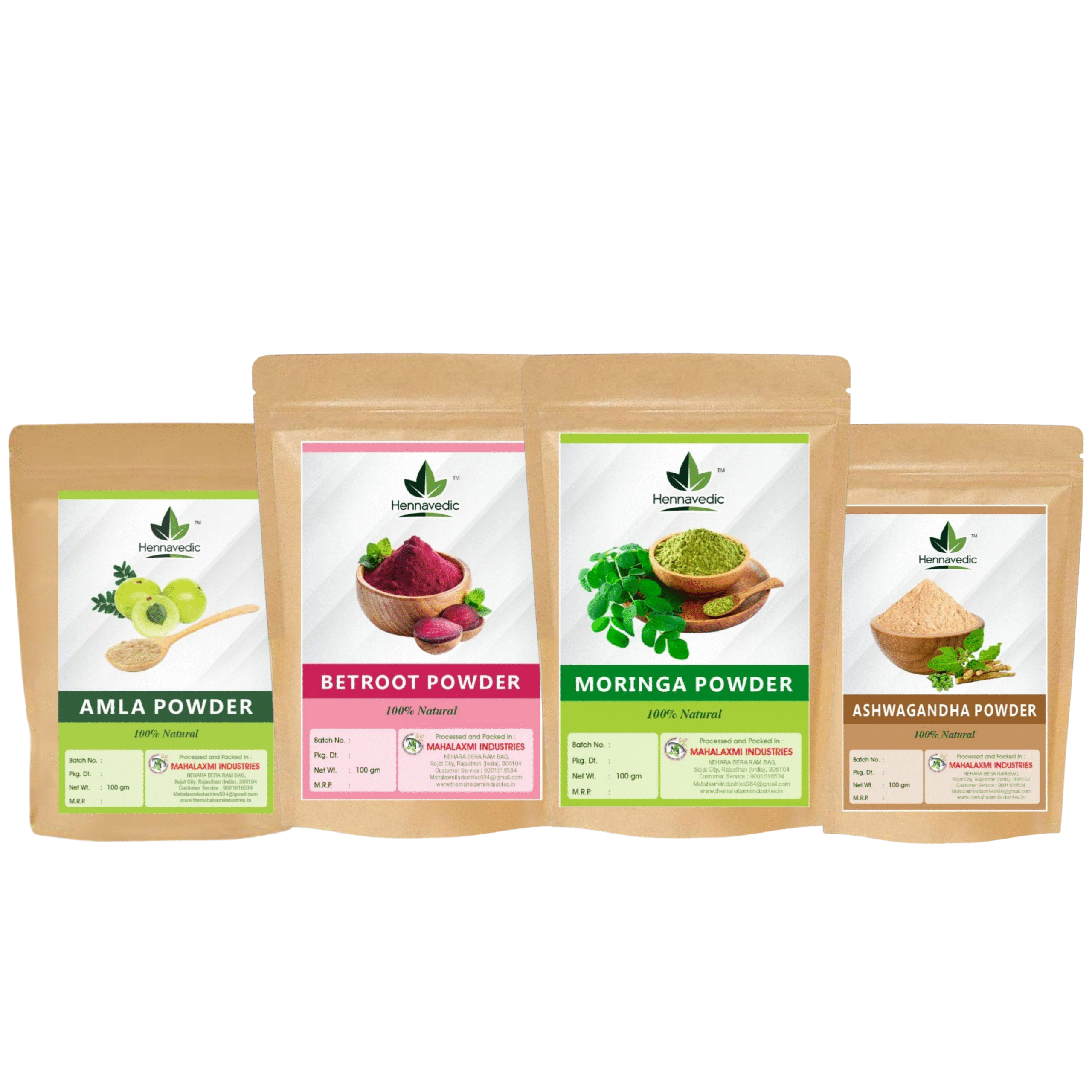 Amla Powder, Beetroot Powder, Moringa Powder & Ashwagandha Powder