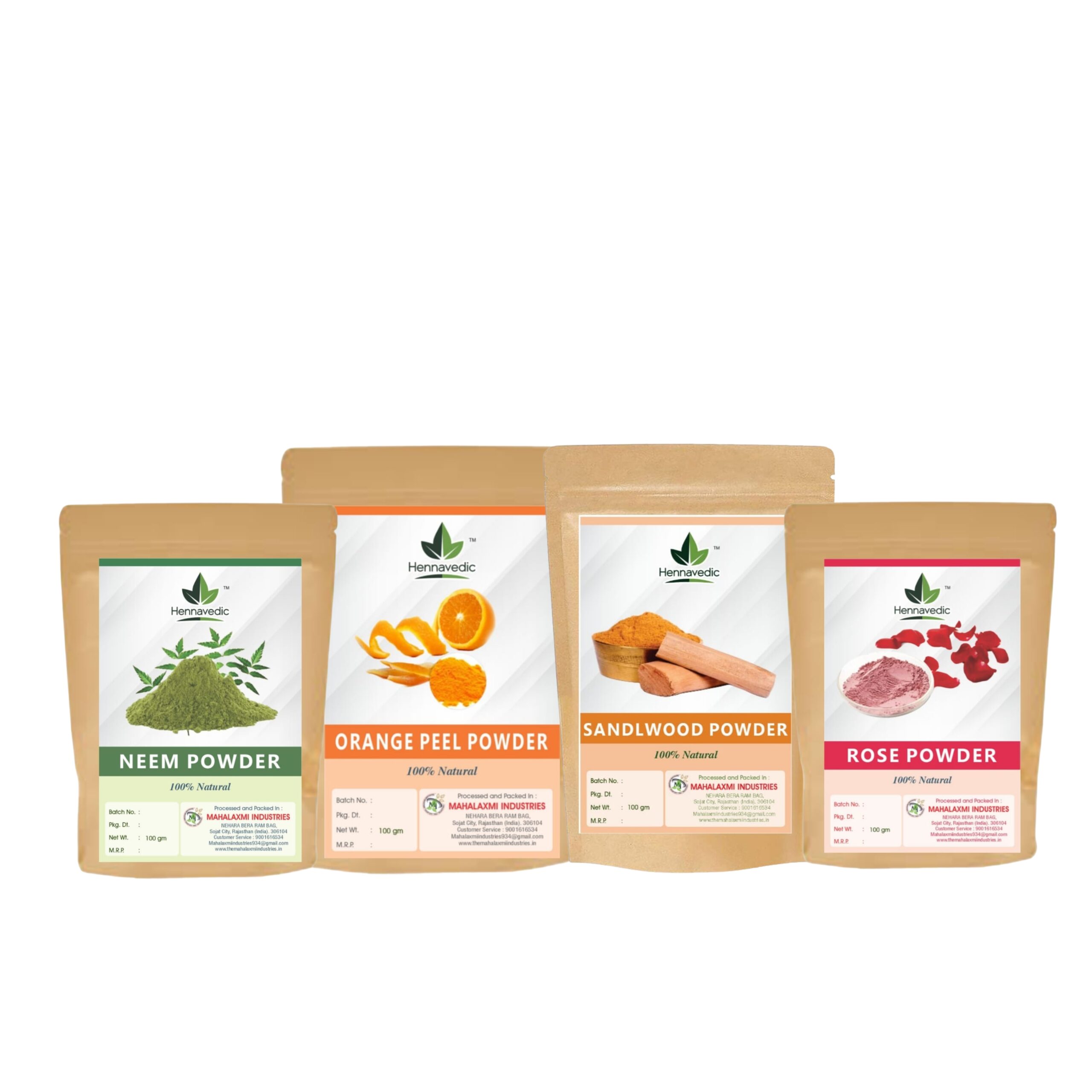 Rose Powder, Neem Powder, Orange Peel Powder & Sandalwood Powder
