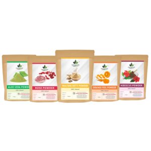 Aloevera Powder, Rose Powder, Multani Mitti Powder, Orange Peel Powder & Hibiscus Powder