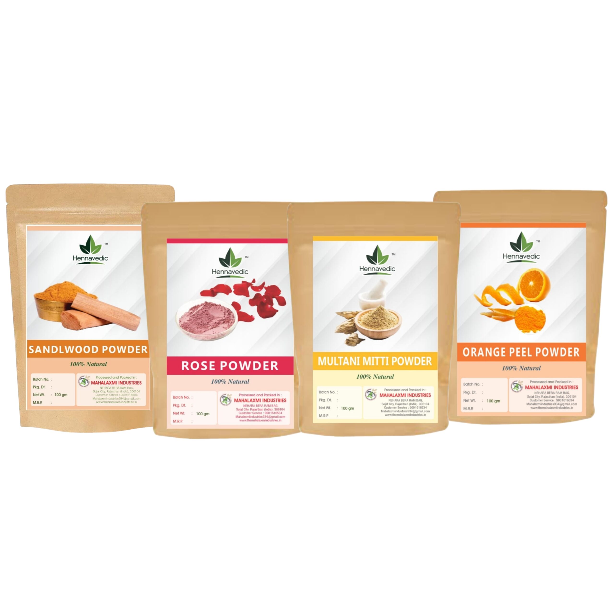 Sandalwood, Rose Powder, Multani Mitti Powder & Orange Peel Powder