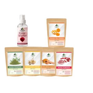 Neem Powder + Sandalwood Powder + Rose Powder + Multani Mitti Powder + Orange Peel Powder + Rose Water Combo