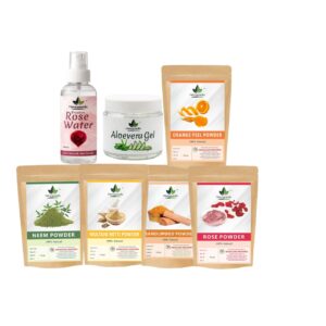 Neem Powder + Sandalwood Powder + Rose Powder + Multani Mitti Powder + Orange Peel Powder + Aloevera Gel + Rose Water Combo