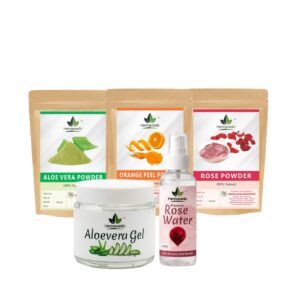 Rose Powder + Orange Peel Powder + Aloevera Powder + Aloevera Gel + Rose Water Combo