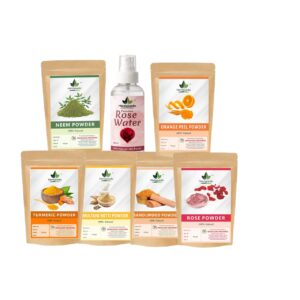 Sandalwood Powder + Orange Peel Powder + Neem Powder + Rose Powder + Multani Mitti Powder + Haldi Powder + Rose Water Combo