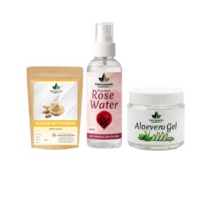 Multani Mitti Powder + Aloevera Gel + Rose Water Combo