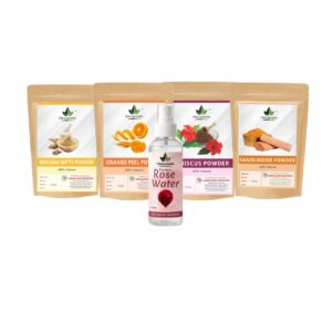 Multani Mitti Powder + Hibiscus Powder + Orange Peel Powder + Sandalwood Powder + Rose Water Combo