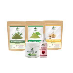 Neem Powder + Multani Mitti Powder + Aloevera Powder + Aloevera Gel + Rose Water Combo