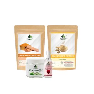 Multani Mitti Powder + Sandalwood Powder + Aloevera Gel + Rose Water Combo