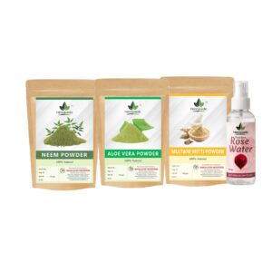 Neem Powder + Multani Mitti Powder + Aloevera Powder + Rose Water Combo